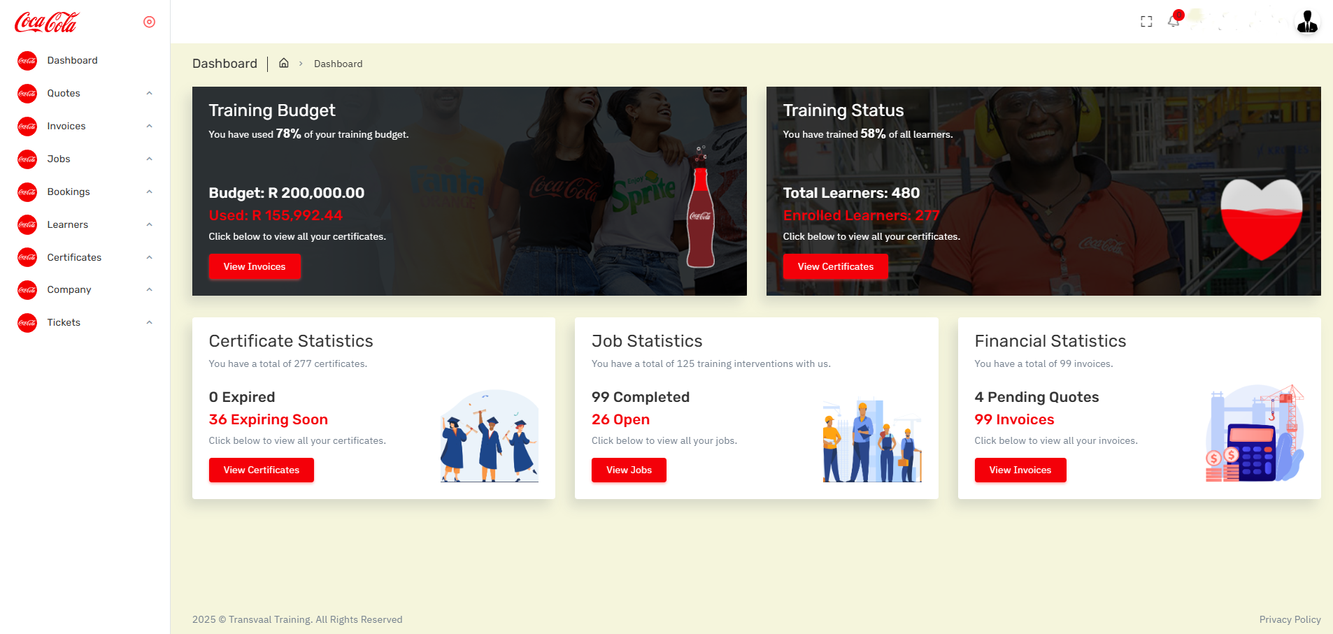 Coca Cola Peninsula Beverages Learner Management System Portal Development