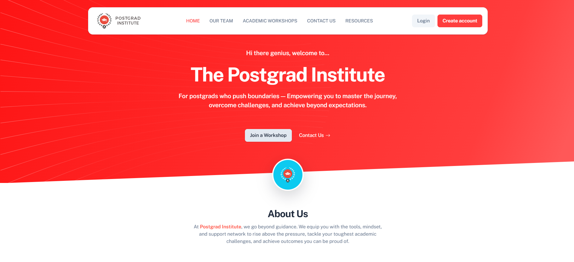Postgrad Institute - Website design and Workshop registration development