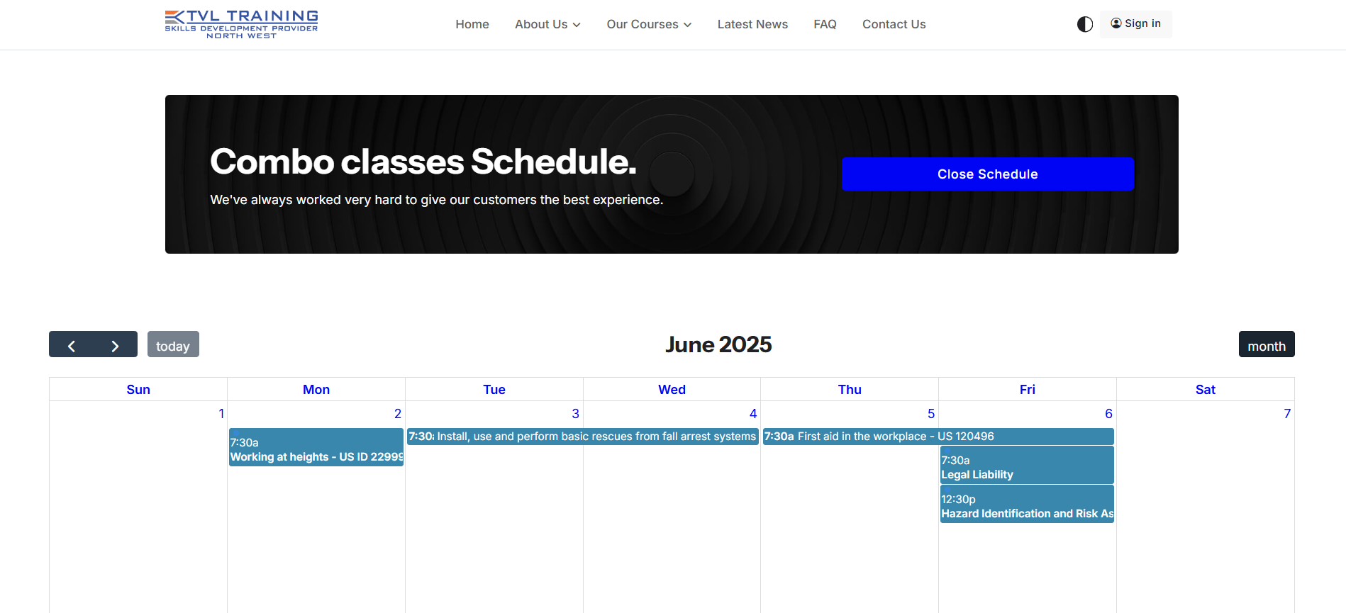 TVL Training North West - Website design, Classroom bookings system development